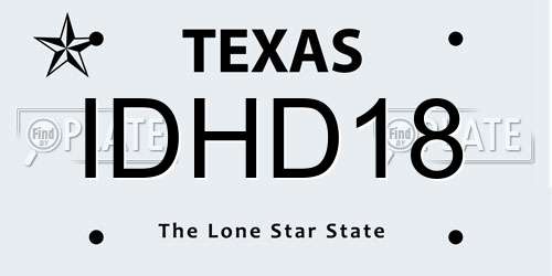 IDHD18 Texas License Plate