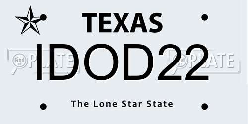 IDOD22 Texas License Plate
