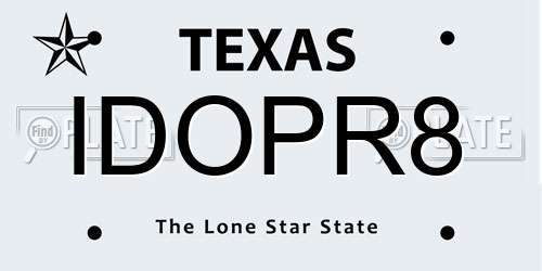 IDOPR8 Texas License Plate
