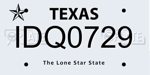 IDQ0729 Texas License Plate
