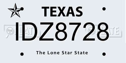 IDZ8728 Texas License Plate