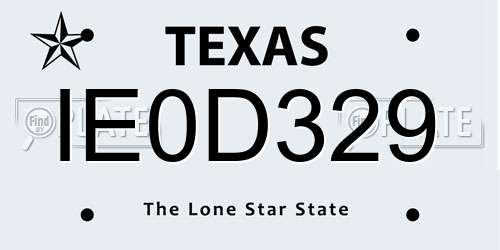 IE0D329 Texas License Plate
