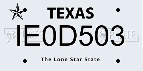 IE0D503 Texas License Plate