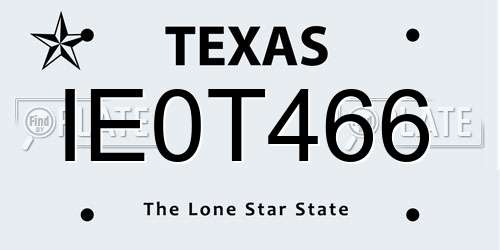 IE0T466 Texas License Plate