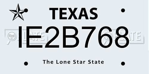 IE2B768 Texas License Plate