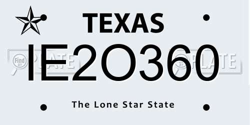 IE2O360 Texas License Plate