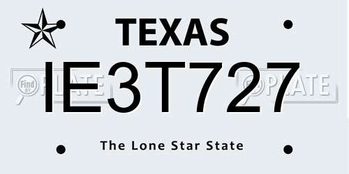 IE3T727 Texas License Plate