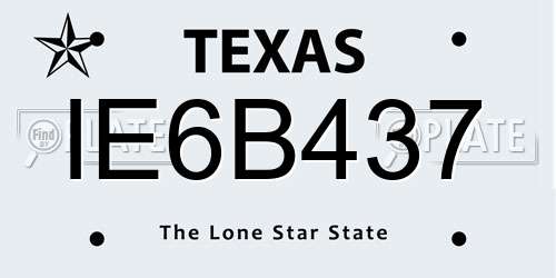 IE6B437 Texas License Plate