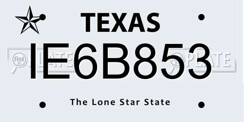 IE6B853 Texas License Plate