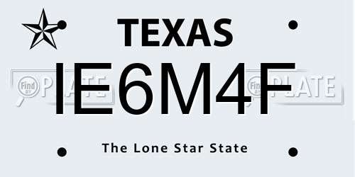 IE6M4F Texas License Plate