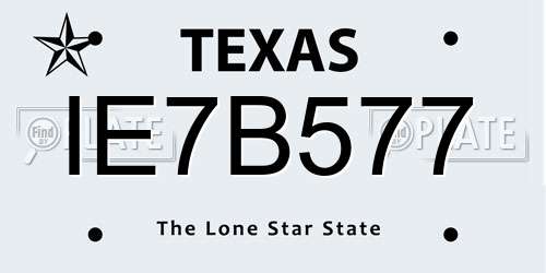 IE7B577 Texas License Plate