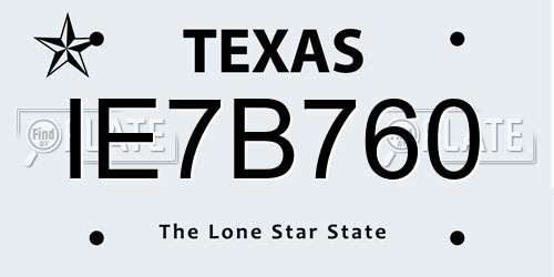 IE7B760 Texas License Plate