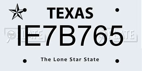 IE7B765 Texas License Plate