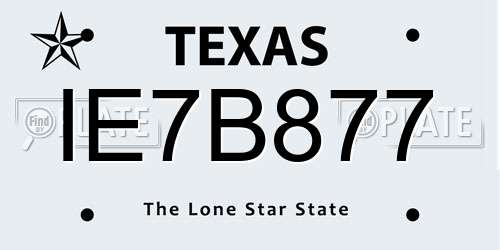 IE7B877 Texas License Plate