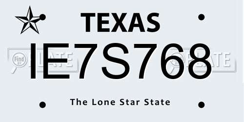 IE7S768 Texas License Plate