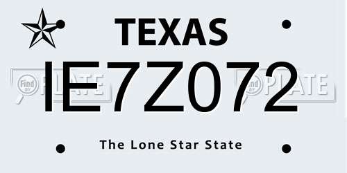 IE7Z072 Texas License Plate