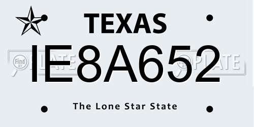 IE8A652 Texas License Plate