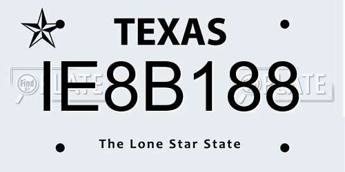 IE8B188 Texas License Plate