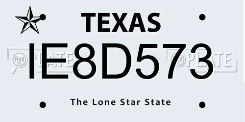 IE8D573 Texas License Plate