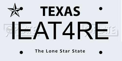 IEAT4RE Texas License Plate