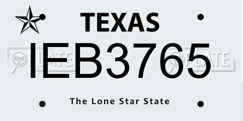 IEB3765 Texas License Plate
