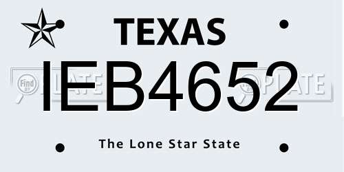 IEB4652 Texas License Plate