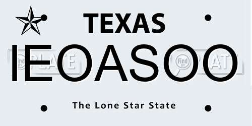IEOASOO Texas License Plate