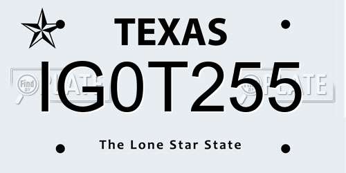 IG0T255 Texas License Plate
