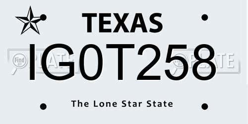 IG0T258 Texas License Plate
