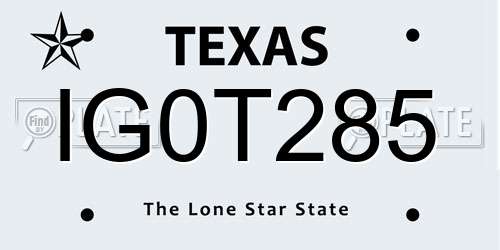 IG0T285 Texas License Plate
