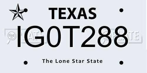 IG0T288 Texas License Plate