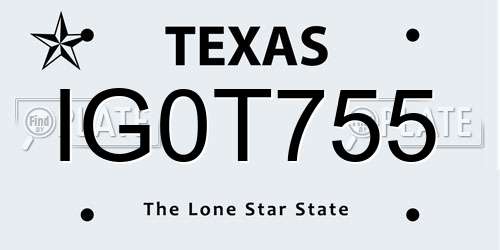 IG0T755 Texas License Plate