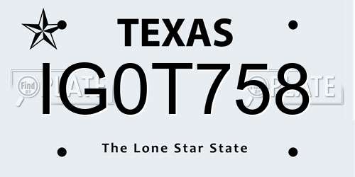 IG0T758 Texas License Plate