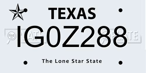 IG0Z288 Texas License Plate