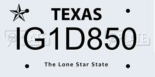 IG1D850 Texas License Plate
