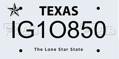 IG1O850 Texas License Plate