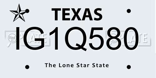 IG1Q580 Texas License Plate