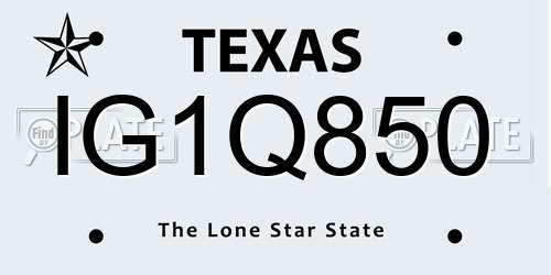 IG1Q850 Texas License Plate