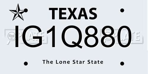 IG1Q880 Texas License Plate