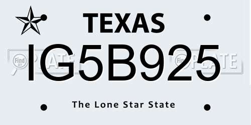 IG5B925 Texas License Plate