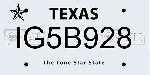 IG5B928 Texas License Plate