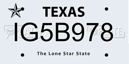 IG5B978 Texas License Plate