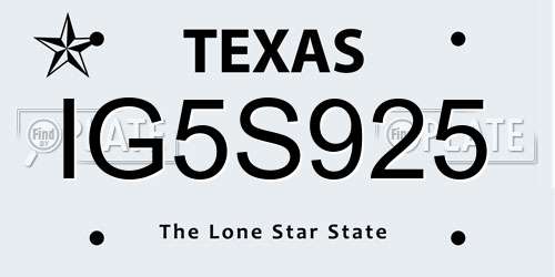 IG5S925 Texas License Plate