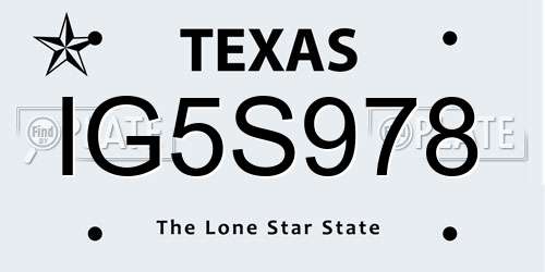 IG5S978 Texas License Plate