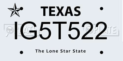 IG5T522 Texas License Plate