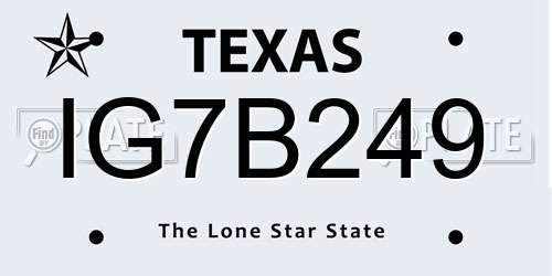IG7B249 Texas License Plate