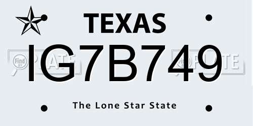 IG7B749 Texas License Plate