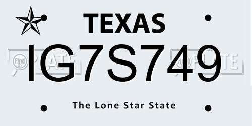 IG7S749 Texas License Plate
