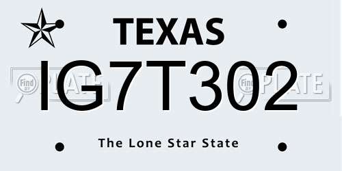 IG7T302 Texas License Plate