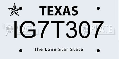 IG7T307 Texas License Plate
